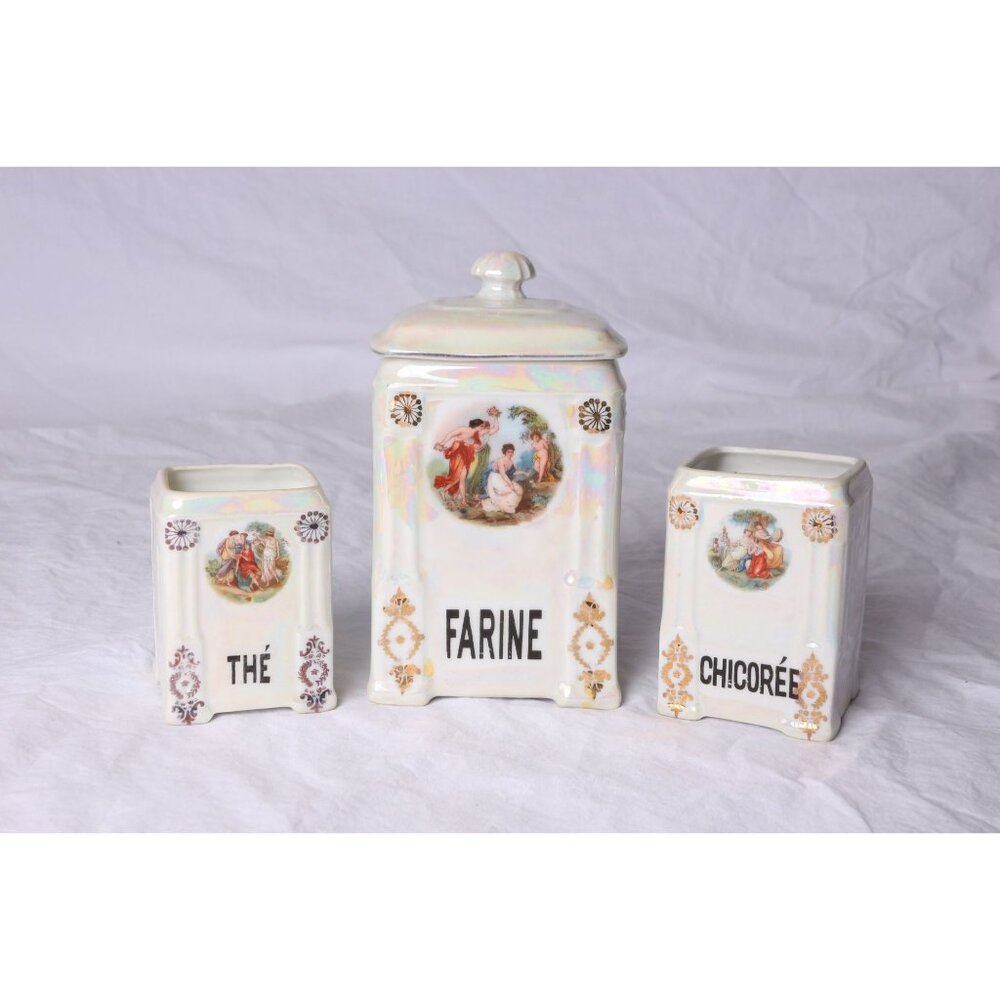 Vtg Three Piece Canister Set Victoria China Czechoslovakia Lusterware Victorian